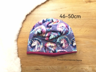 klasická dvouvrstvá čepice - JEDNOROŽCI - pro obvod 46-50cm (1-4roky)