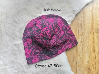 jednovrstvá čepice s krajkou na fuchsiové - pro obvod 47-50cm (2-4 roky)