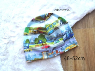 jednovrstvá čepice s motivem autíček - obvod 48-52cm (3-6 let)