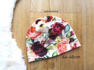 jednovrstvá čepice s motivem růží - 44-48cm (1-2 roky)