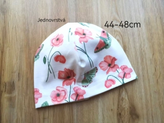 jednovrstvá čepice s motivem vlčích máků a motýlů - 44-48cm (1-2 roky)