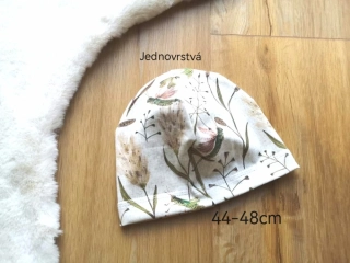 jednovrstvá čepice s motivem lučního kvítí a vážek - 44-48cm (1-2 roky)