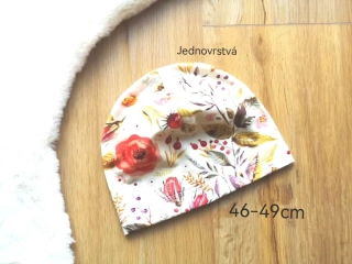 jednovrstvá čepice s motivem kytiček - 46-49cm (1-3 roky)