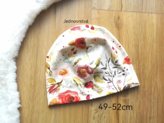 jednovrstvá čepice s motivem kytiček - 49-52cm (4-6 let)