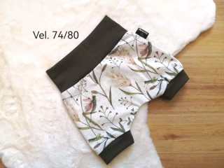 kraťásky - LUČNÍ KVÍTÍ A VÁŽKY, khaki lem - vel.74/80
