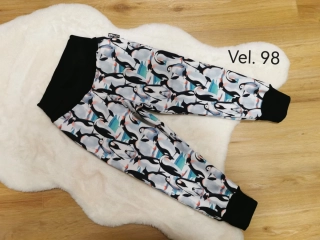 Dětské zimní softshellové kalhoty s fleecem - tučňáci - vel.98