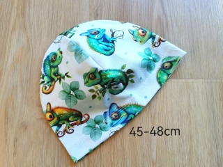 jednovrstvá čepice chameleoni - pro obvod 45-48cm (1-2 roky)