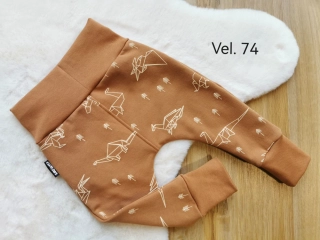 teplé tepláčky - ORIGAMI DINO NA KARAMELOVÉ - vel.74