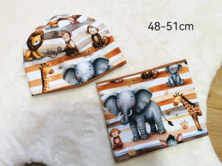 set dvouvrstvá klasicka čepice a nákrčník - AFRICKÁ ZVÍŘÁTKA - obvod 48-51cm (3-5 let)