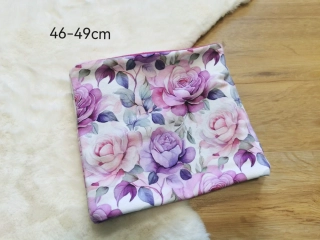 zateplený dvouvrstvý nákrčník - FIALOVÉ RŮŽIČKY - pro obvod 46-49cm (1-3 roky)