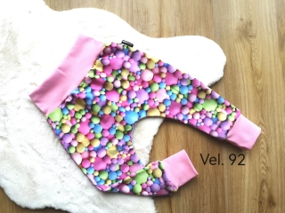 tepláčky - BAREVNÉ KULIČKY, růžový náplet - vel.92